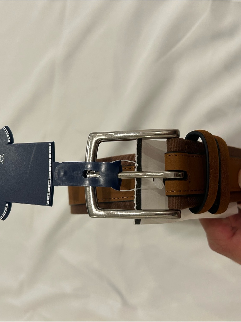Original Penguin Tan and Navy Belt with Silver Buckle